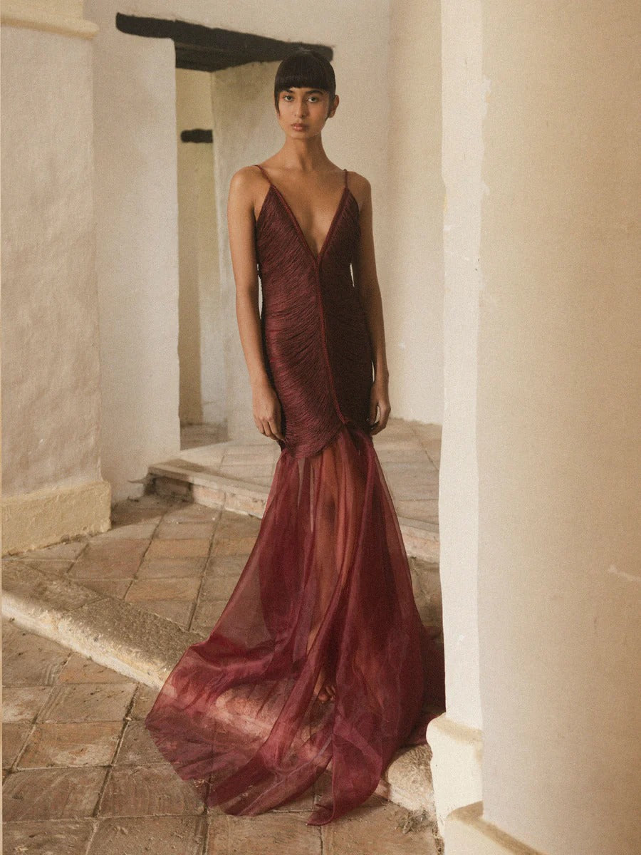 NOSTALGIA DRESS BURGUNDY