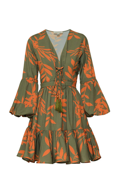 VESTIDO CREPE HOJAS VERDES