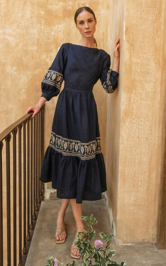 VESTIDO LINO NAVY