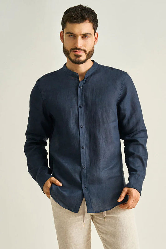 CAMISA DE LINO MANGA LARGA SIN CUELLO - BAIA