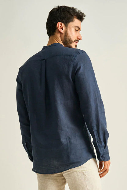 CAMISA DE LINO MANGA LARGA SIN CUELLO - BAIA