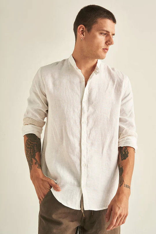 CAMISA DE LINO MANGA LARGA SIN CUELLO - BAIA