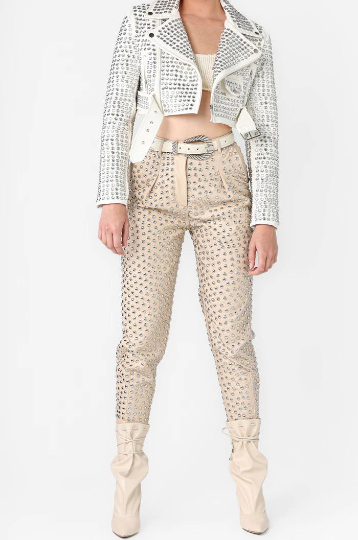 LEATHER STUD PANTS TAN - BAIA