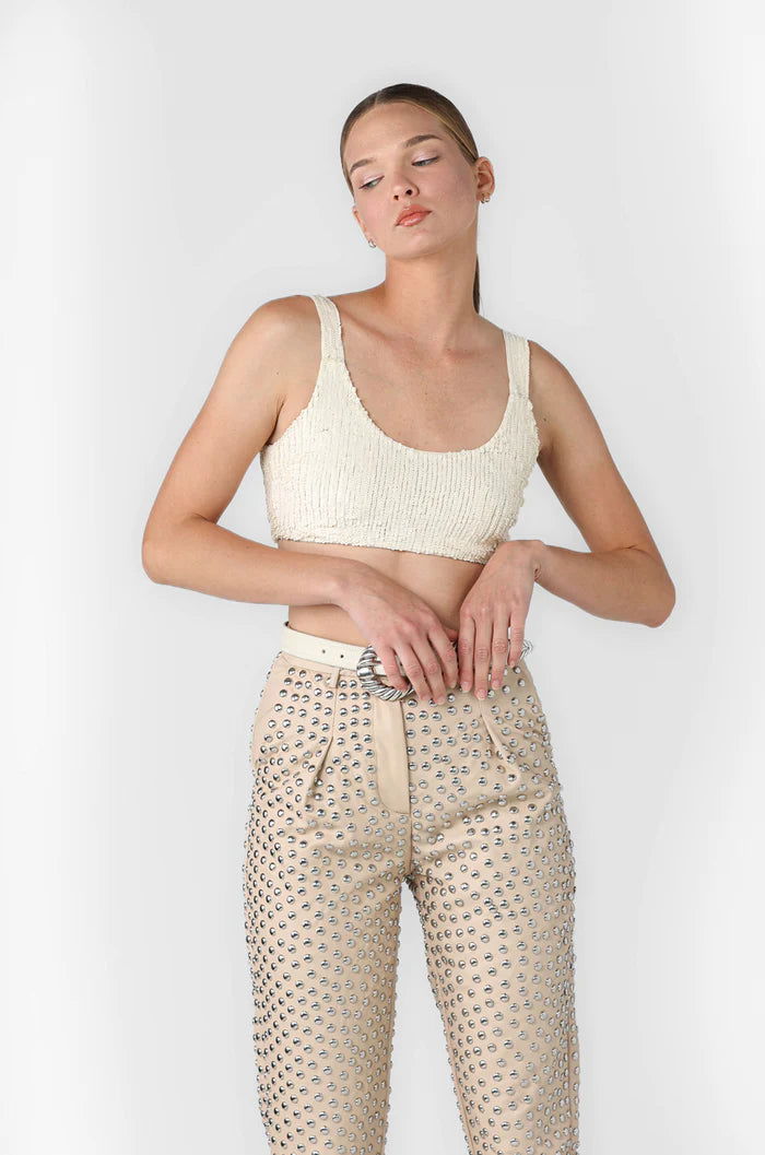 LEATHER STUD PANTS TAN - BAIA