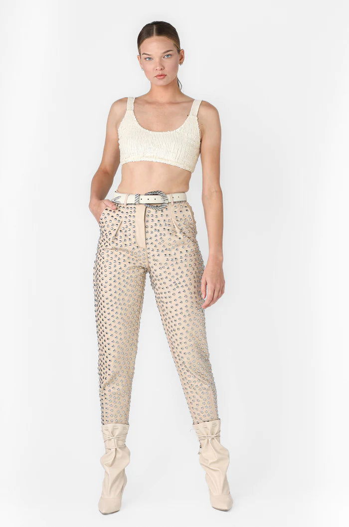 LEATHER STUD PANTS TAN - BAIA