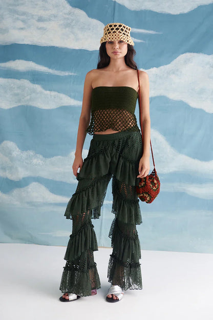LOVE MESH BANDEAU TOP IN GREEN & PETAL AMOUR PANTS IN GREEN