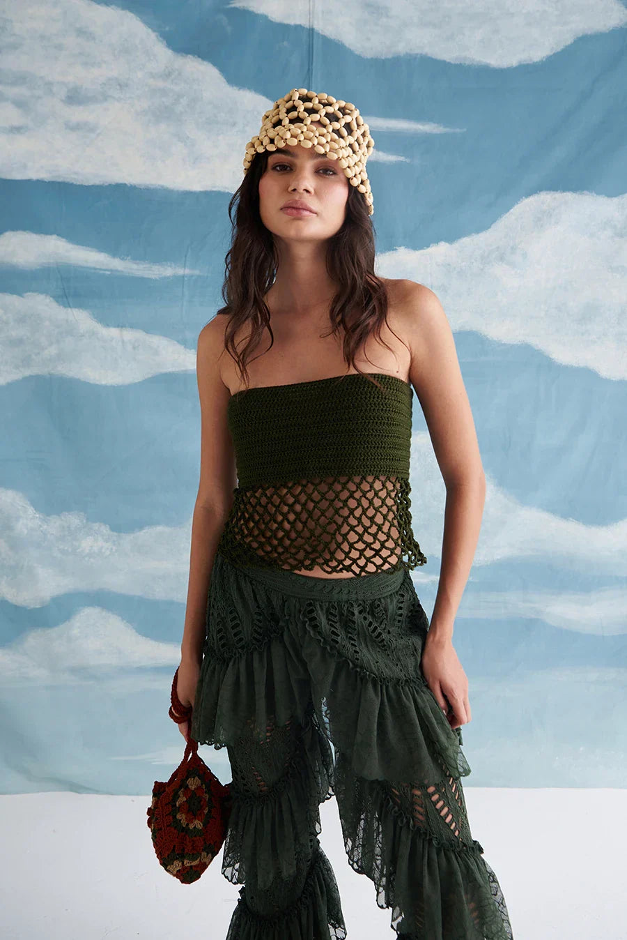 LOVE MESH BANDEAU TOP IN GREEN & PETAL AMOUR PANTS IN GREEN