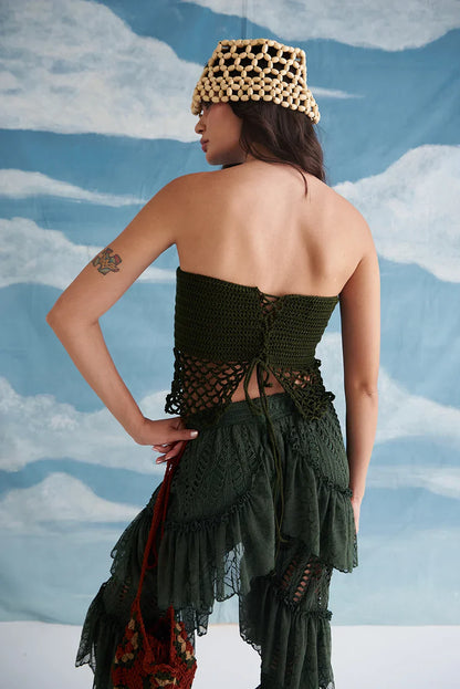 LOVE MESH BANDEAU TOP IN GREEN & PETAL AMOUR PANTS IN GREEN