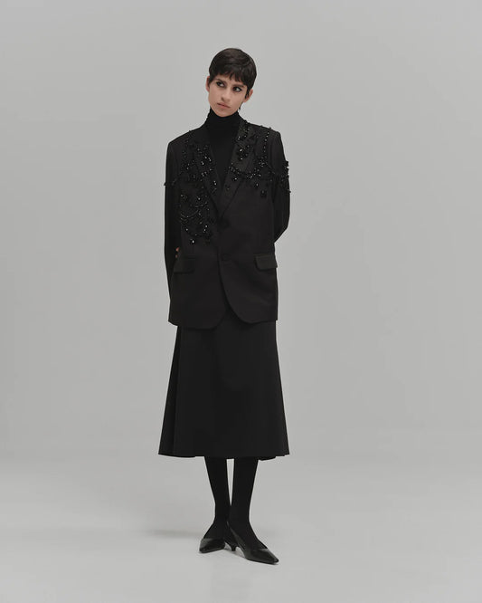 SAUCE BLAZER, OLMO BODYSUIT, PISTILO MIDI SKIRT Y VERBENA LEGGINS