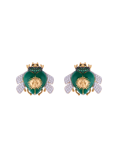 SUNSET EMERALD MINI BEE STUD EARRING GREEN