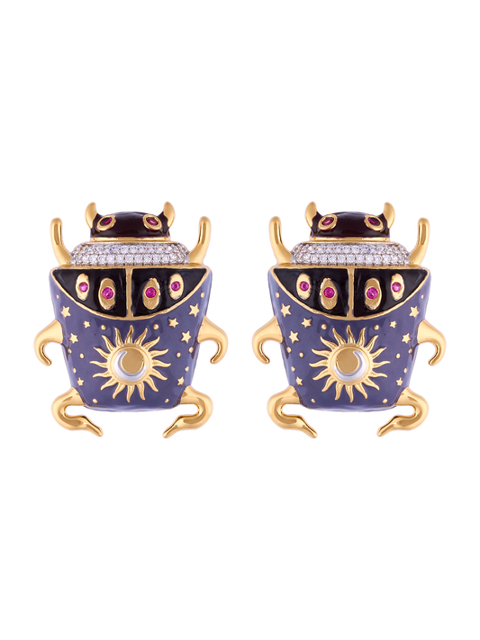 NOON PURPLE BEETLE STUD EARRINGS