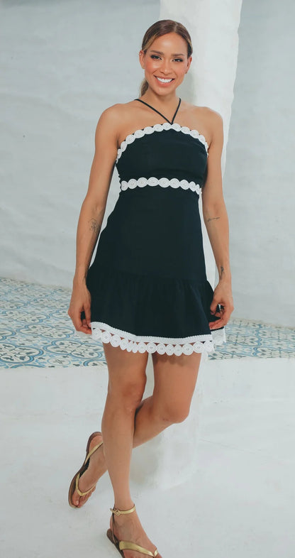 VESTIDO CORTO PERLAS NEGRO