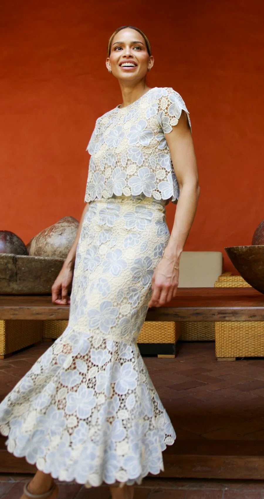 SET CAMISA FALDA MIDI FLORES G