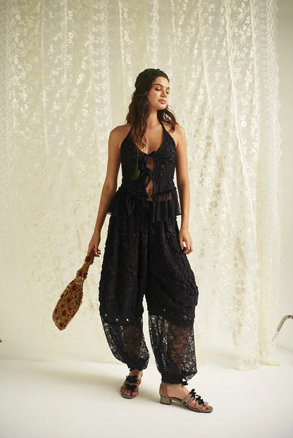 LOVE AFFAIR TOP IN BLACK & FLOWER DANCE PANTS IN BLACK