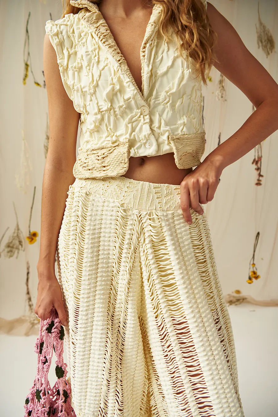 PEACE & LOVE VEST IN BUTTER & FLOWER DANCE PANTS IN BUTTER