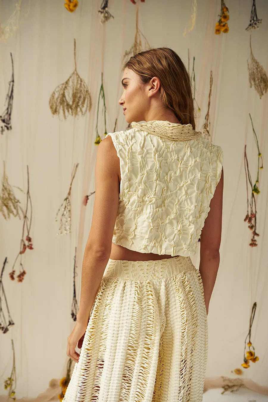 PEACE & LOVE VEST IN BUTTER & FLOWER DANCE PANTS IN BUTTER